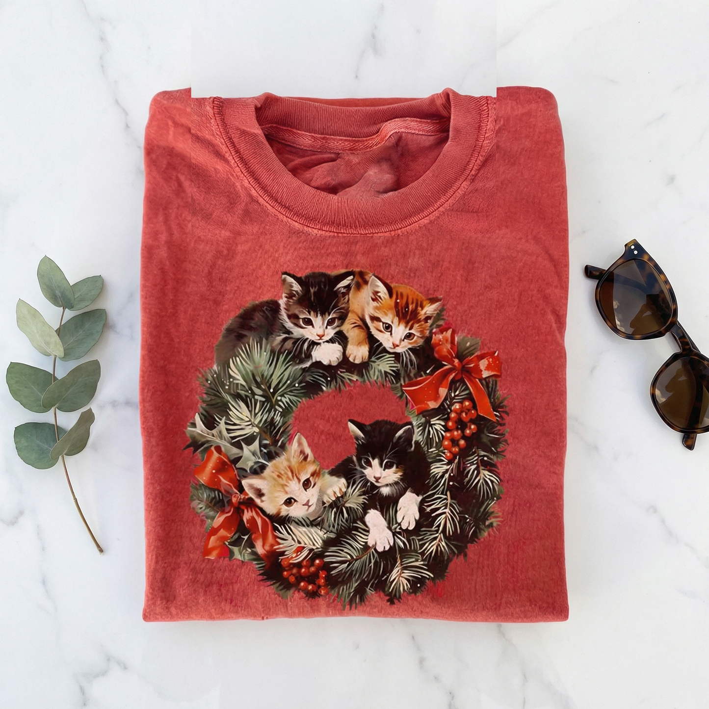 Retro 90s Cat Christmas T-shirt