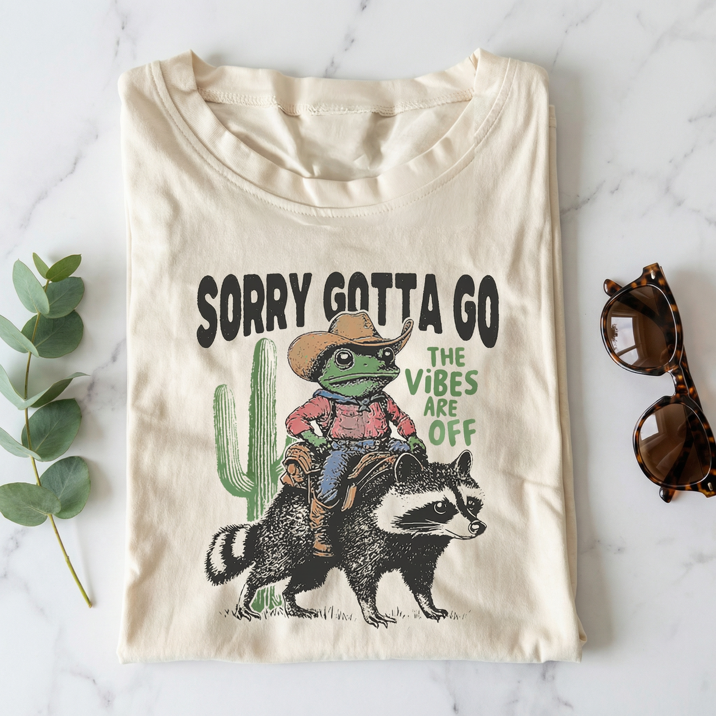 Funny Retro Vintage Frog Cowboy and Raccoon T-shirt