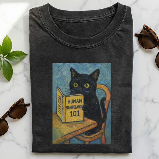 Funny black Cat Reading T-shirt