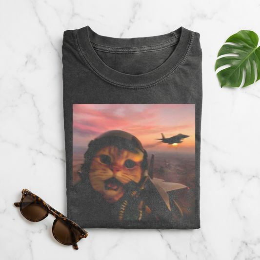 Funny Fighter Pilot Cat T-shirt