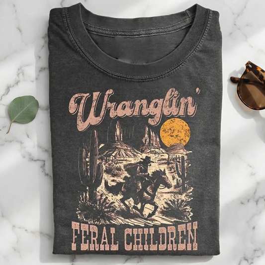 Retro Wranglin' Feral Children Raccoon 90s Western T-Shirt