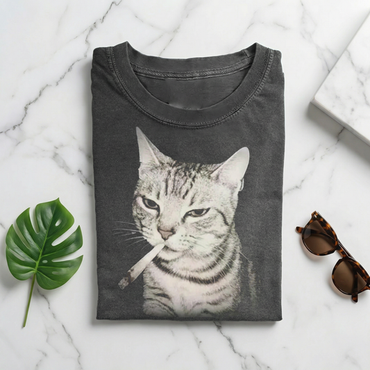 Vintage Smoking Cat Meme T-shirt