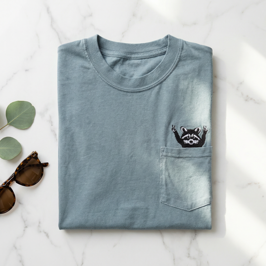 Raccoon Pocket Embroidered T-shirt