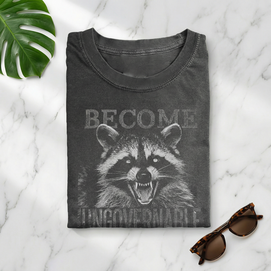 Vintage Angry Raccoon Become Ungovernable Grunge Graphic T-shirt