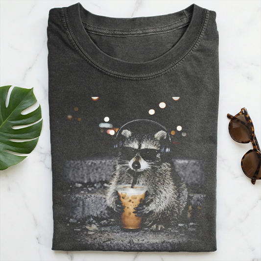 Raccoon Drinking Iced Coffee T-shirt